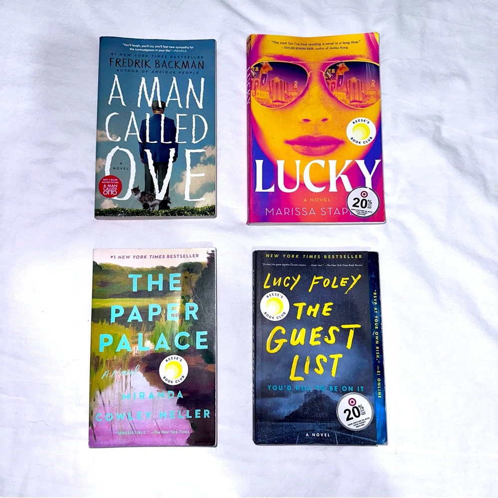 4 Book Lot - A Man Called Ove, Lucky, The Guest List, and The Paper Palace